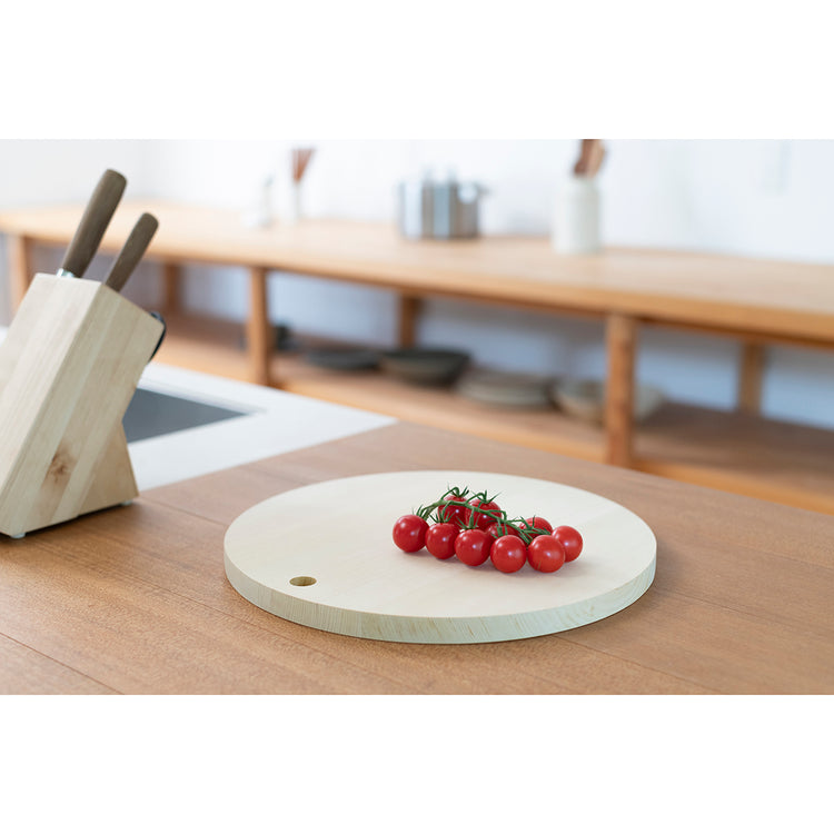 青森ひばの丸まな板 穴あき S