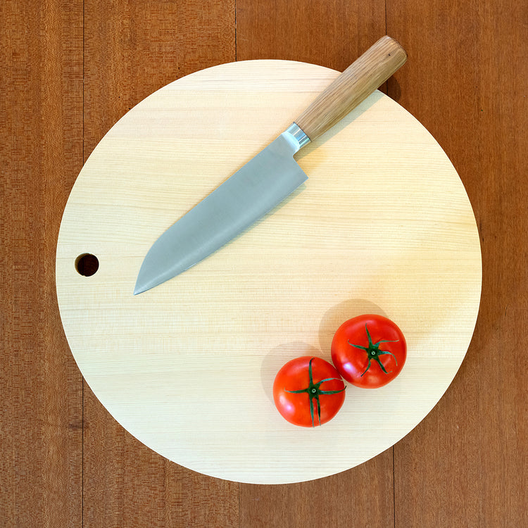 青森ひばの丸まな板 穴あき S