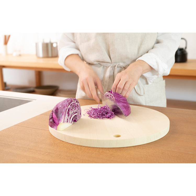 青森ひばの丸まな板 穴あき M